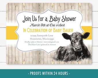 On the Farm / Cute Calf Baby Cow Invite - Baby Shower / Birthday Invitation, Printable Digital file