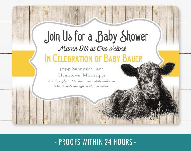 On the Farm Cute Calf Baby Cow Invite Baby Shower Birthday Invitation Printable Digital file
