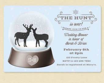 PRINTABLE DIGITAL Winter Deer Couples Wedding Shower Invitation - Hunt is Over Bridal Shower - Buck Doe Printable Invite, snow globe