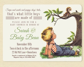 Boys Made of Baby Shower Invite - Snips Snails Puppy Dog Tails - Vintage Style Baby Shower Invitation