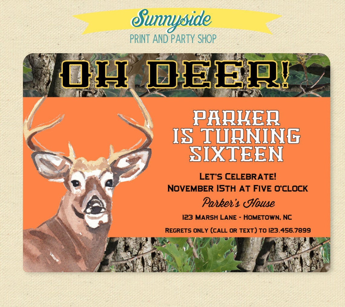 Hunting Camo Printable Birthday Invitation With Buck for Boys - Etsy