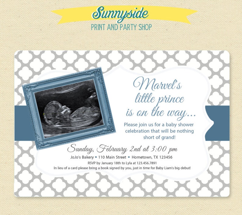 Printable baby shower invitation with ultrasound photo, personalized invite in any color! image 2