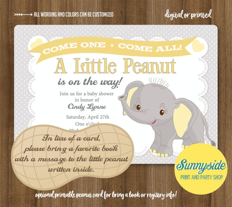 Little Peanut Baby Shower Invitation Printable Elephant Gray | Etsy