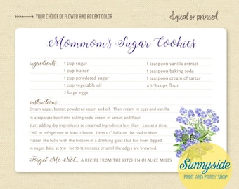 Custom Memorial Recipe Card: Forget-Me-Not Design (Digital PDF)