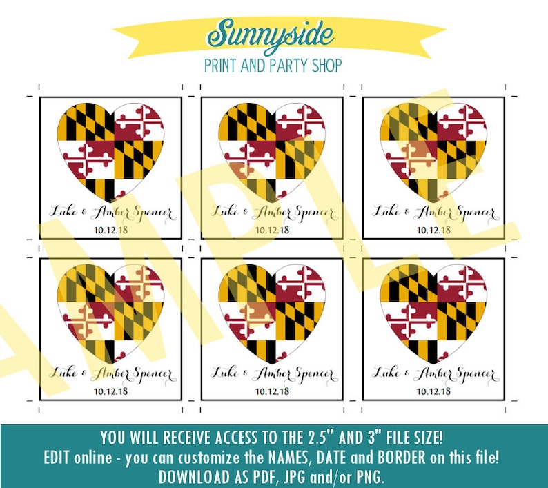 Maryland Flag Printable Square STATE Favor Tag for MD Wedding Etsy