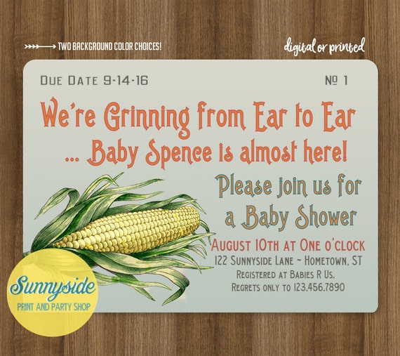 Farm Baby Shower Invitation with vintage sweet corn | baby boy shower invite or Gender Neutral | printable invitations