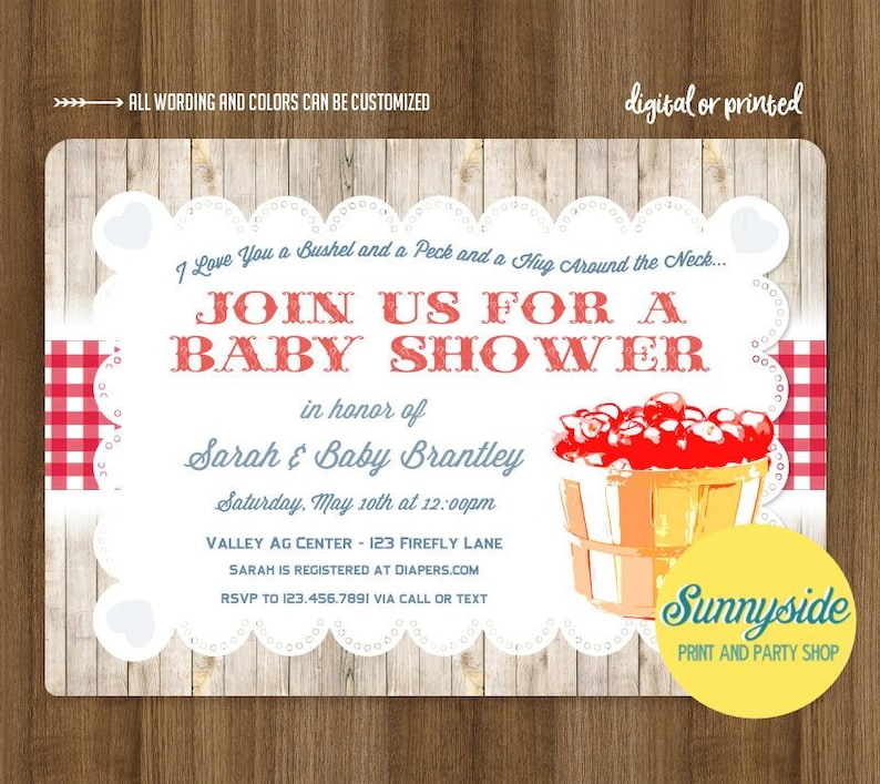 Personalized Printable Bushel and a Peck Baby Shower Invitation ...