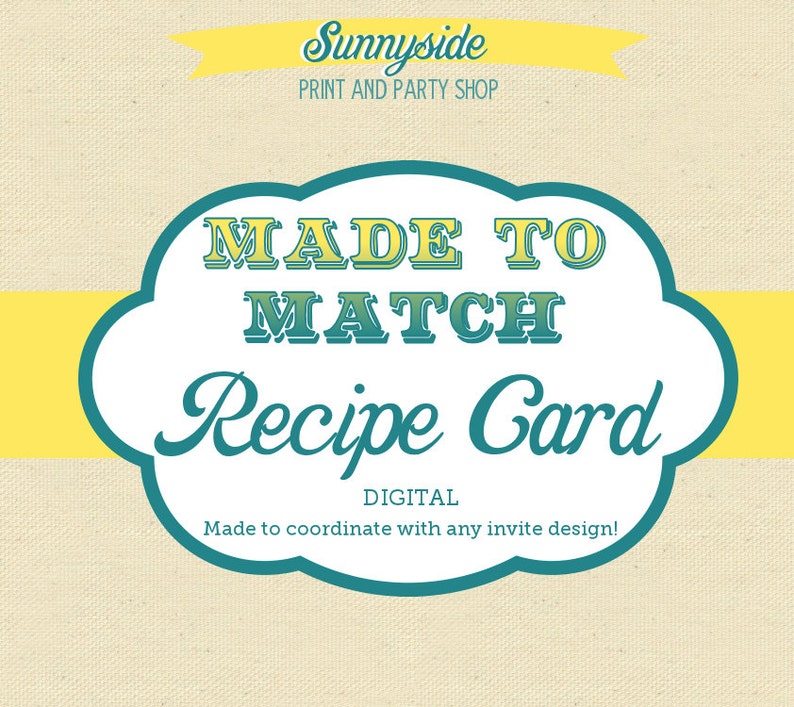 Sunnyside Digital Recipe Card File 3x5 or 4x6 Any Design Made to Match image 1