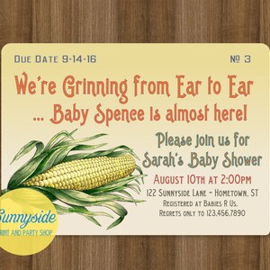 Farm Baby Shower Invitation with vintage sweet corn baby boy shower invite or Gender Neutral printable invitations image 2