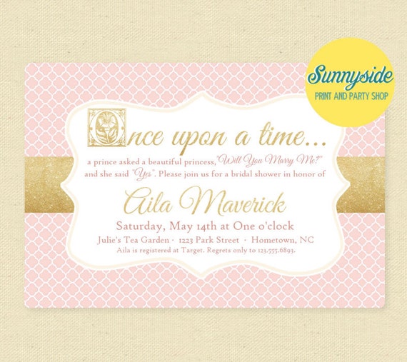Printable Once Upon a Time Bridal Shower Storybook Invitation, Blush Pink & Gold Wedding Shower Digital Invite, fairy tale, prince Il_570xn