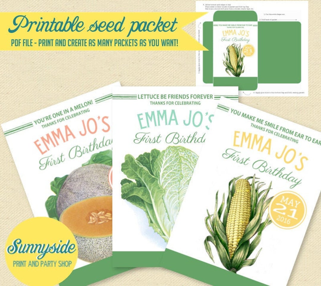 Printable Vegetable Seed Packet Favor for Farm Party, Personalized ...