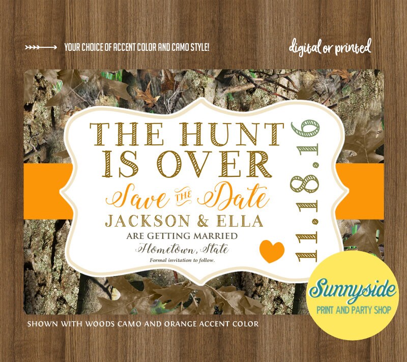 THE HUNT is OVER Camo Save the Date Card // Camouflage Wedding Save the Date Invite // Printable or Printed, You Choose Color and Camo - Etsy