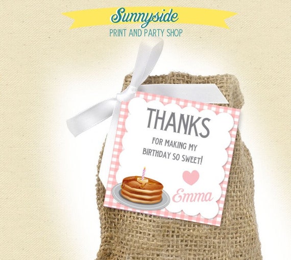 Pancakes & Pajamas Favor Tag - Square or Circle - Favors, Stickers, Pink Pancake Printable, Any color! Printable digital file Il_570xn
