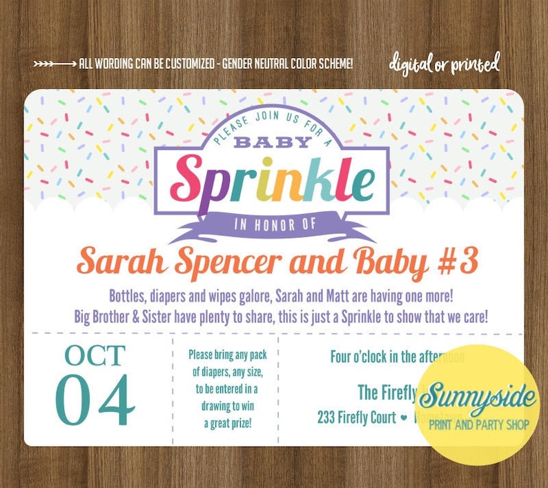 Retro-Baby SPRINKLE einladen, Geschlecht Neutral druckbare Sprinkle / Baby-Dusche-Einladung für junge oder Mädchen mit Windel Anfrage, Windel-Dusche Bild 1