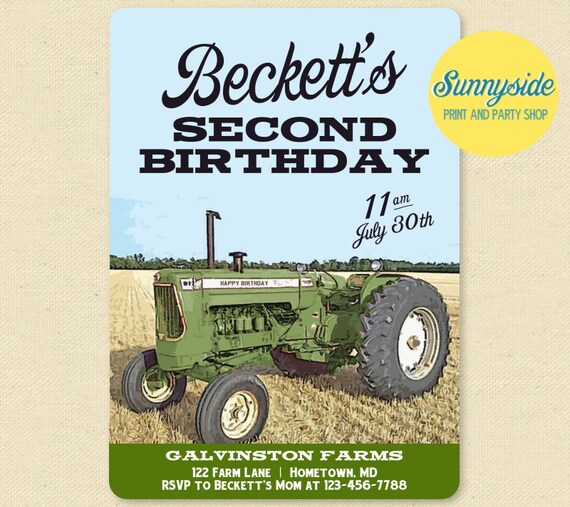 Vintage Green Tractor Invitation, Tractor Birthday Party, Boys Printable Farm Invite, Farming Invitations, digital printable file Il_570xn