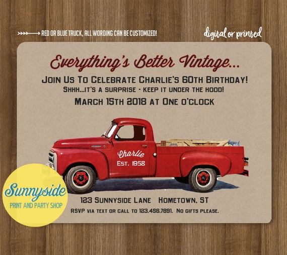 Invitation D Anniversaire De Camion D Hommes Vintage Etsy France