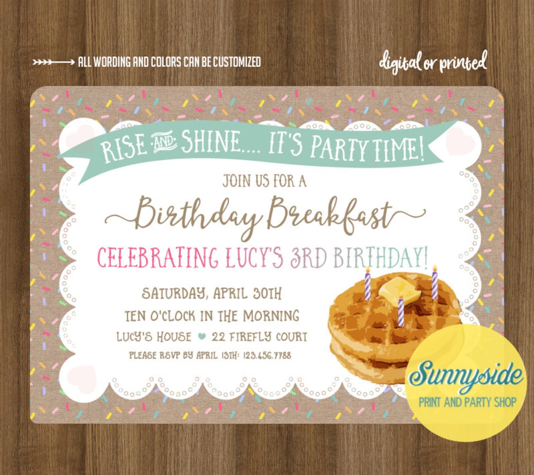 PRINTABLE Birthday Breakfast Invitation With Waffles, Burlap and