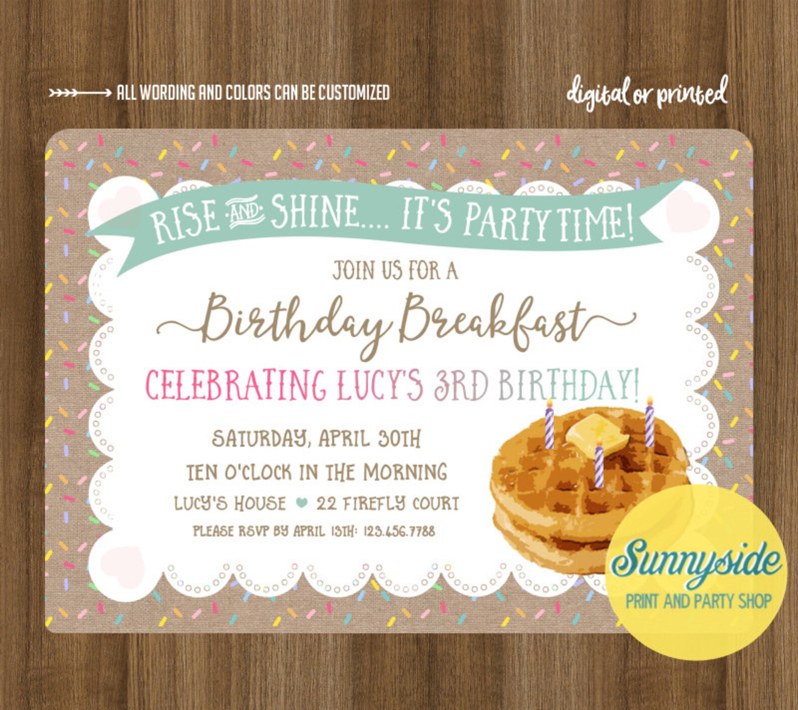 PRINTABLE Birthday Breakfast Invitation With Waffles Burlap Etsy
