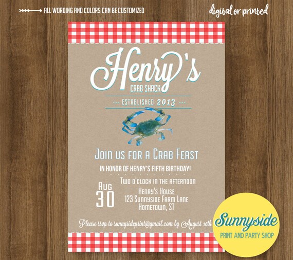 crab feast birthday invitation boys summer birthday invite