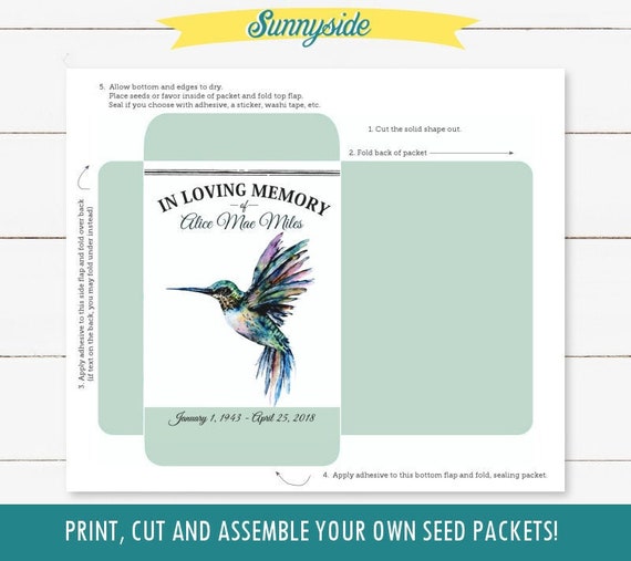 PRINTABLE Hummingbird printable funeral seed packet, DIY memorial favor, keepsake momento, fill with wildflower seeds, celebration of life Il_570xn