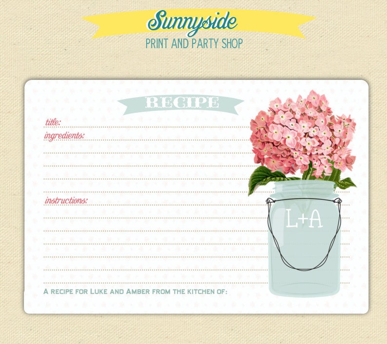 Sunnyside Digital Recipe Card File 3x5 or 4x6 Any Design Made to Match image 2