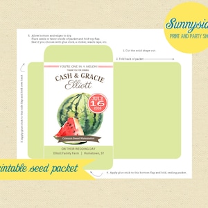 Printable vegetable seed packet favor for farm party, personalized birthday favor with fun garden puns melon corn lettuce strawberry image 5