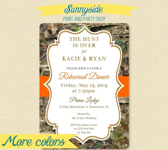 HUNT IS OVER Rehearsal Dinner Invitation - Camo / Camouflage Wedding Dinner Invite, printable digital file Il_570xn