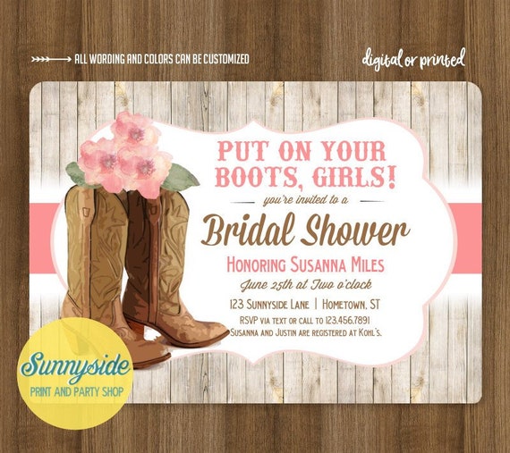 Printable Cowgirl Boots Bridal Shower Invitation for Country Western ...