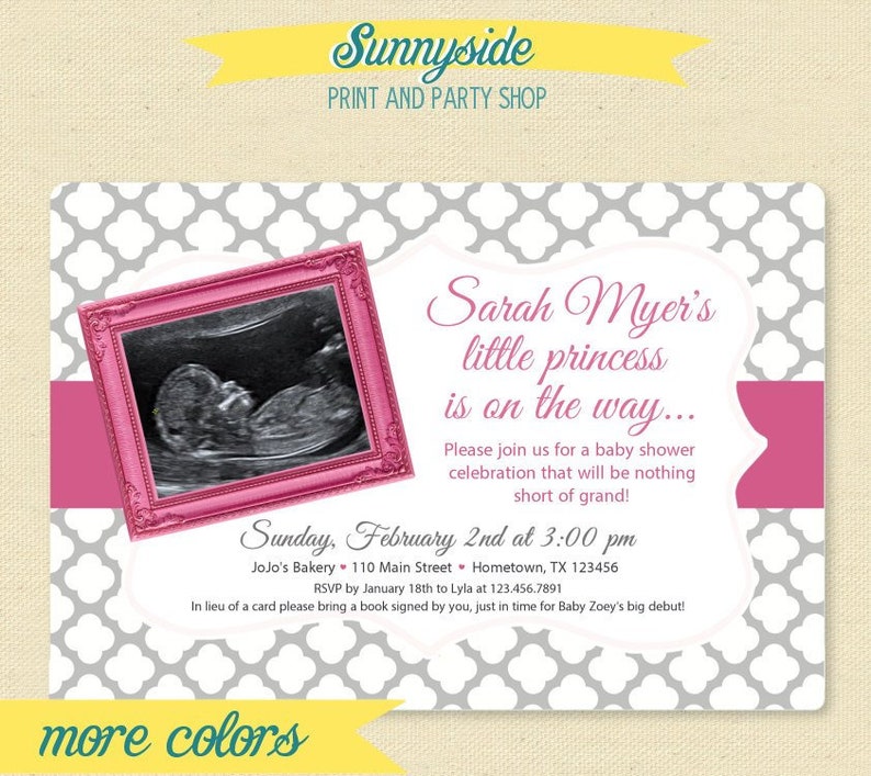 Printable baby shower invitation with ultrasound photo, personalized invite in any color! image 1