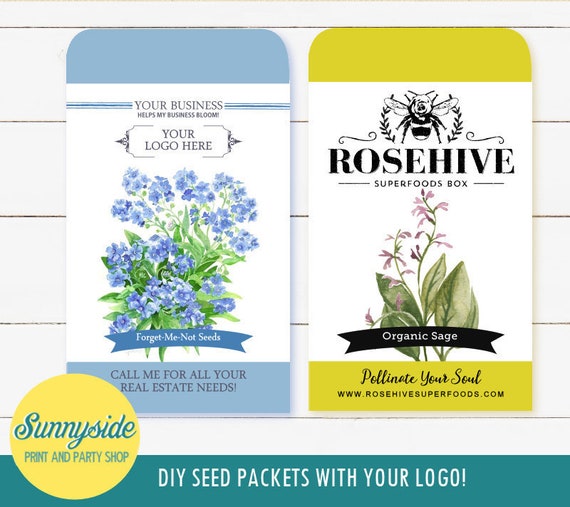 Custom Logo PRINTABLE Seed Packet design - DIY customer giveaway, favor, gift, momento, keepsake, marketing - print, cut and assemble Il_570xn