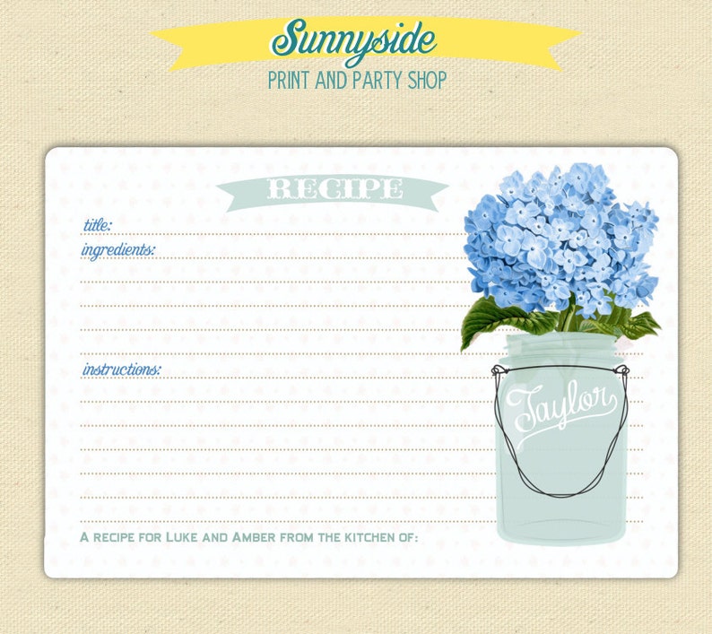 PRINTED Mason Jar Recipe Card Set 50 Recipe Cards with Etsy