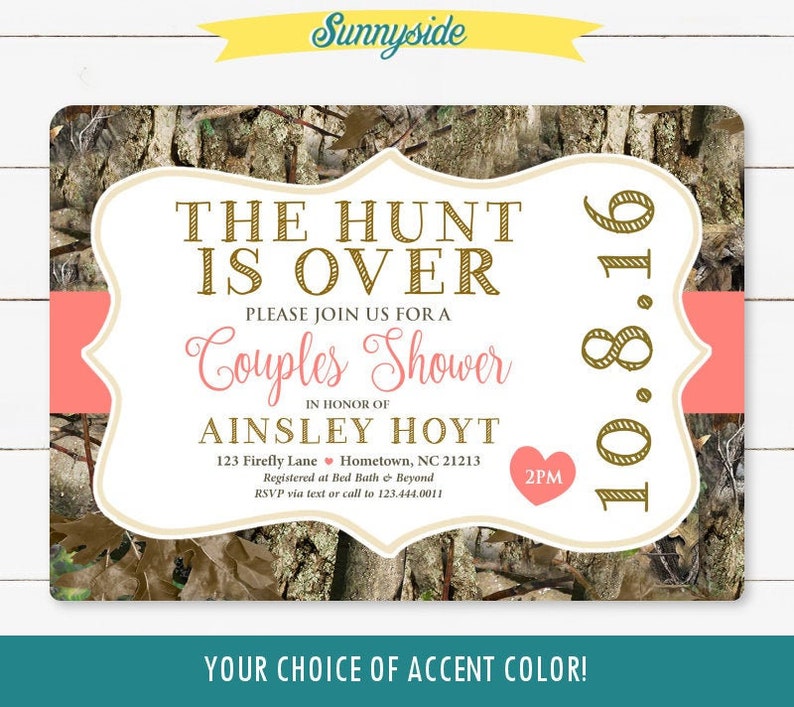 The Hunt is Over Camo Bridal or Wedding Shower Invitation, Camouflage Shower Printable Invitation, your choice of any color image 1