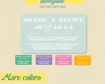 Share A Recipe Enclosure Card for Bridal Shower Invite - Printable - Share / Bring a Recipe for the Bride