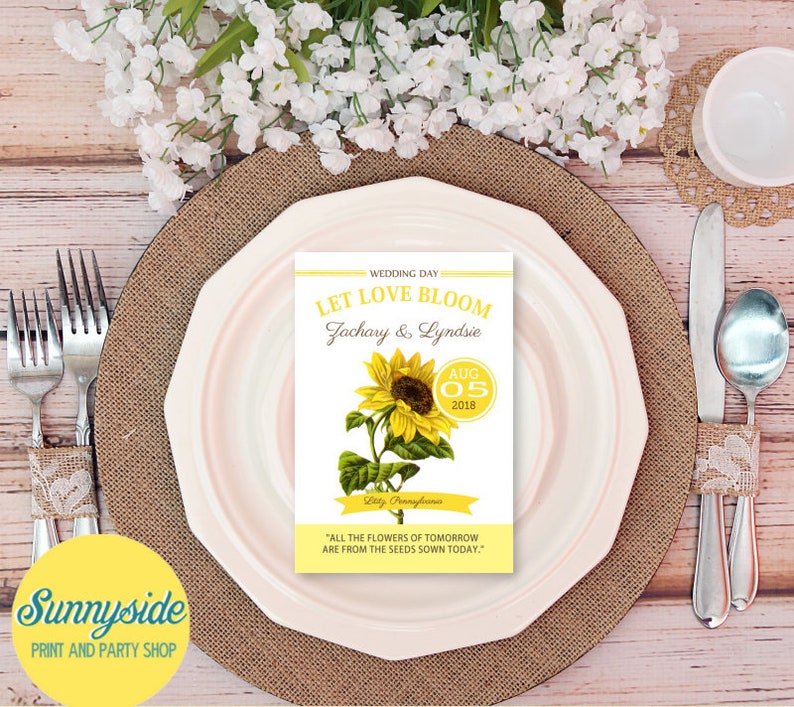 diy Sunflower wedding favor PRINTABLE SEED PACKET print cut and assemble your own personalized rustic sunflower seed favors image 1