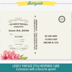 DIY wildflower wedding invitation and response card with vintage letterpress style on rustic kraft background image 2