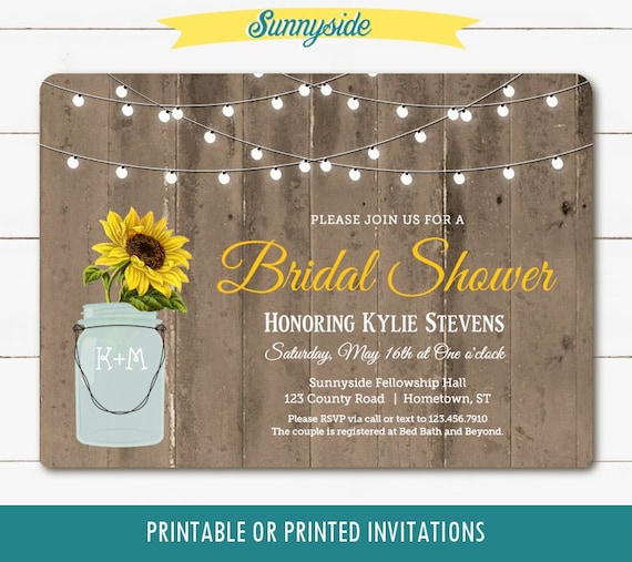 Rustic Sunflower In Jar Shower Invitation Country Bridal Shower