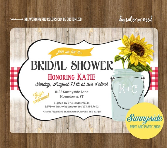 Sunflower Bridal Shower Invitation, printable or printed invitation