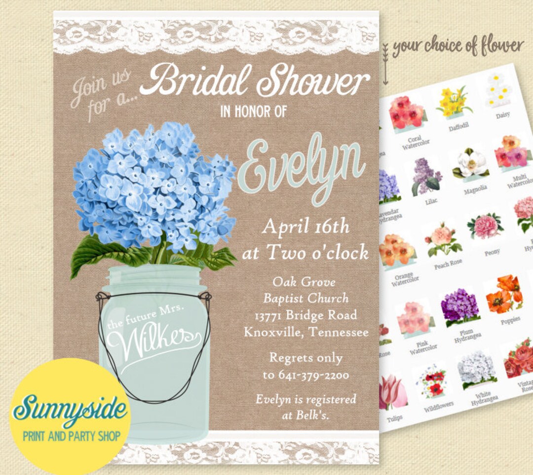 Printable Mason Jar Invitation for Country, Rustic Wedding or Bridal ...