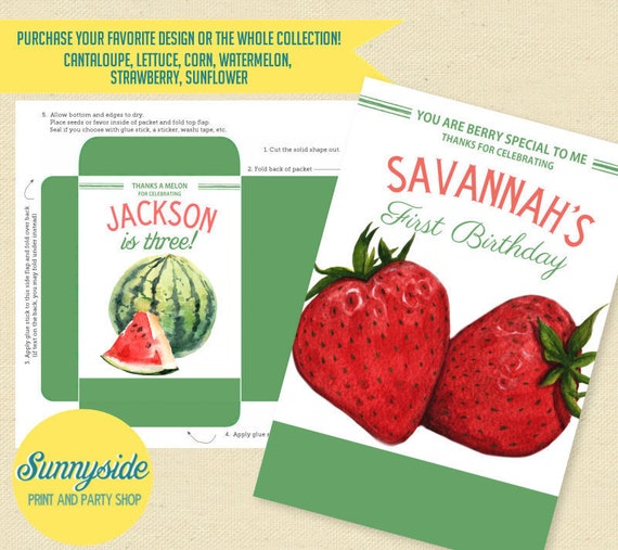 Fruit and vegetable puns PRINTABLE SEED PACKET birthday party favor for farmer's market, garden or berry themed party Il_570xn