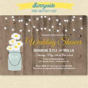 I Do BBQ Printable Invitation with rustic mason jar, barbecue wedding couples shower invite, Barn Wood & Lights invite image 4