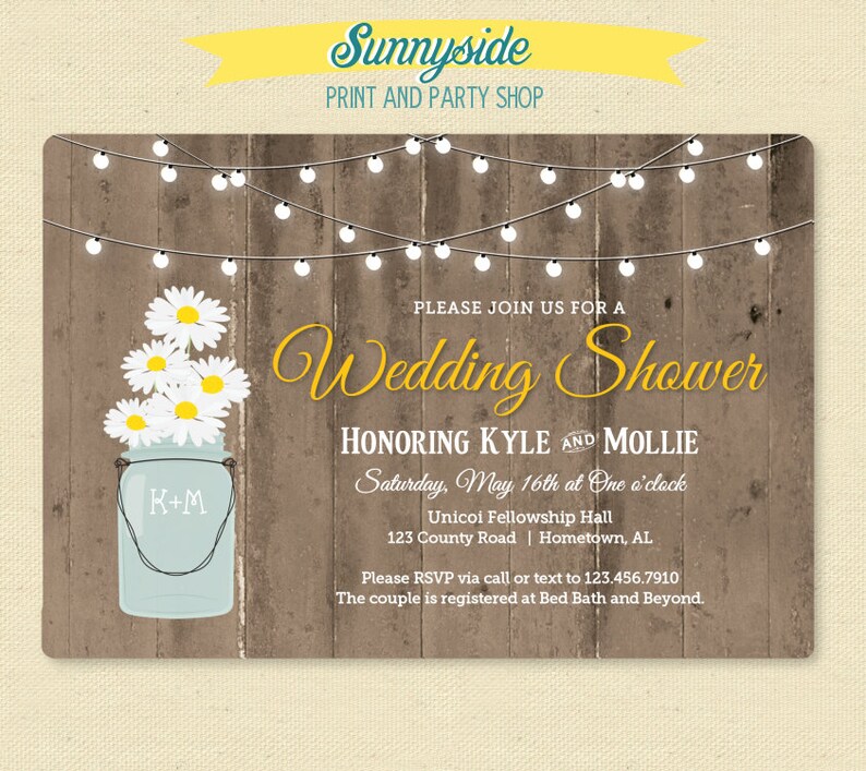 Rustic Fall Bridal Shower Invitation // Barnwood Pumpkin Sunflower & Lights Shower Invite // Printable or Printed wedding shower invitations image 4