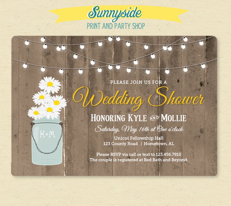 I Do BBQ Printable Invitation with rustic mason jar, barbecue wedding couples shower invite, Barn Wood & Lights invite image 4