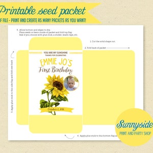 Sunflower Seeds Birthday Seed Packet Favor // 1st First Birthday Party Seeds // Sunflowers, DIY printable favor image 2