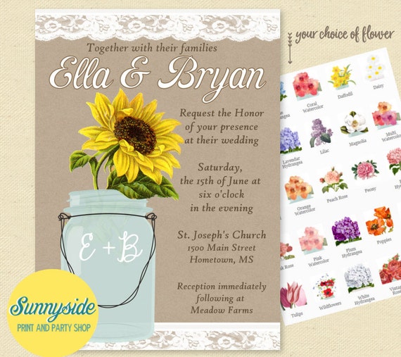 Mason Jar Wedding Invitations Kraft Burlap Lace Diy Printable