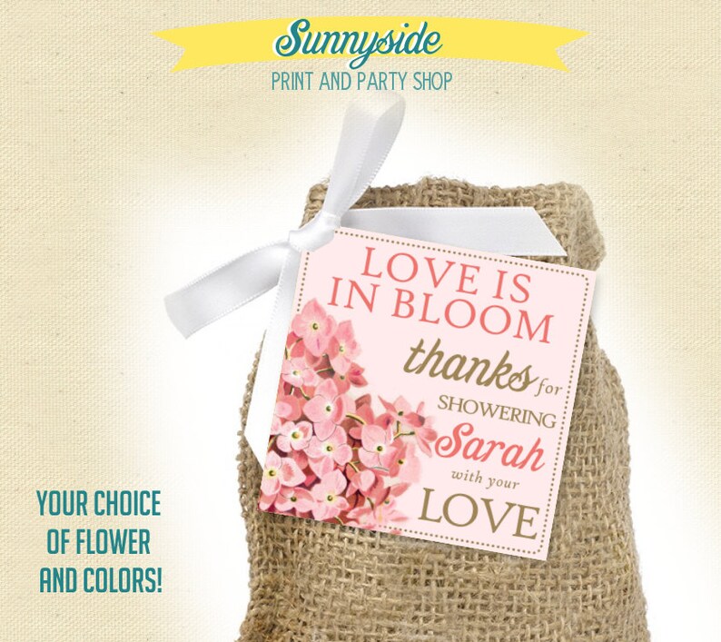 Floral Favor Tag Bridal Shower Favor You Choose Flower and Etsy