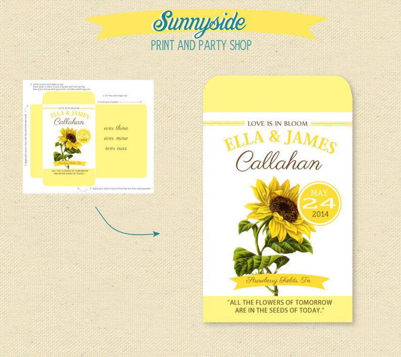 diy Sunflower wedding favor PRINTABLE SEED PACKET print cut and assemble your own personalized rustic sunflower seed favors image 2