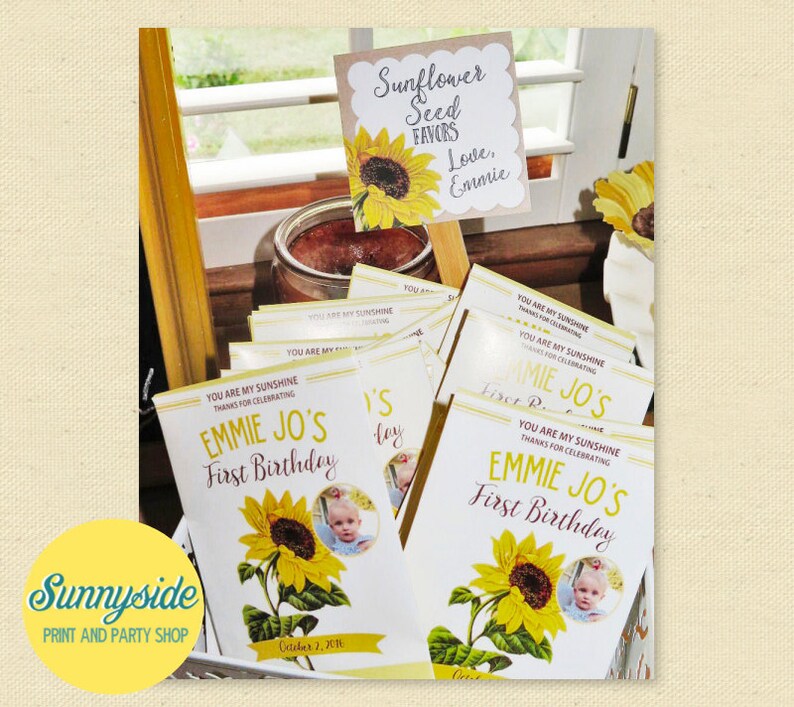 Sunflower Seeds Birthday Seed Packet Favor // 1st First Birthday Party Seeds // Sunflowers, DIY printable favor image 1