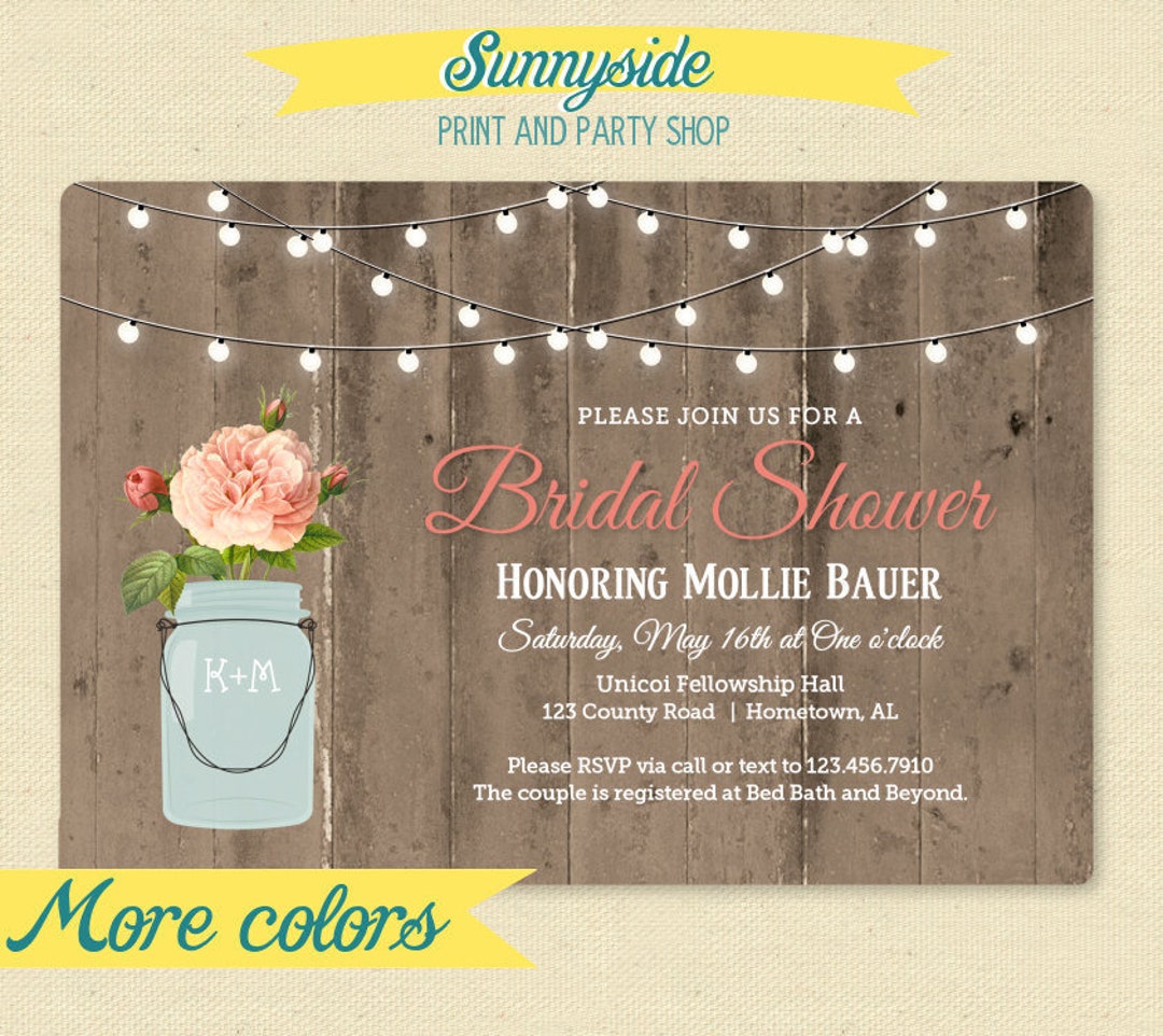Rustic Mason Jar Shower Printable Invitation - Couple / Bridal ...