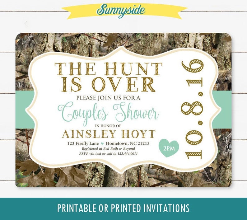 The Hunt is Over Camo Bridal or Wedding Shower Invitation, Camouflage Shower Printable Invitation, your choice of any color image 2