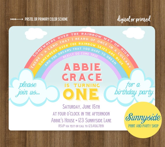 Rainbow Birthday Party Invitation for Boy or Girl // Rainbow 1st First